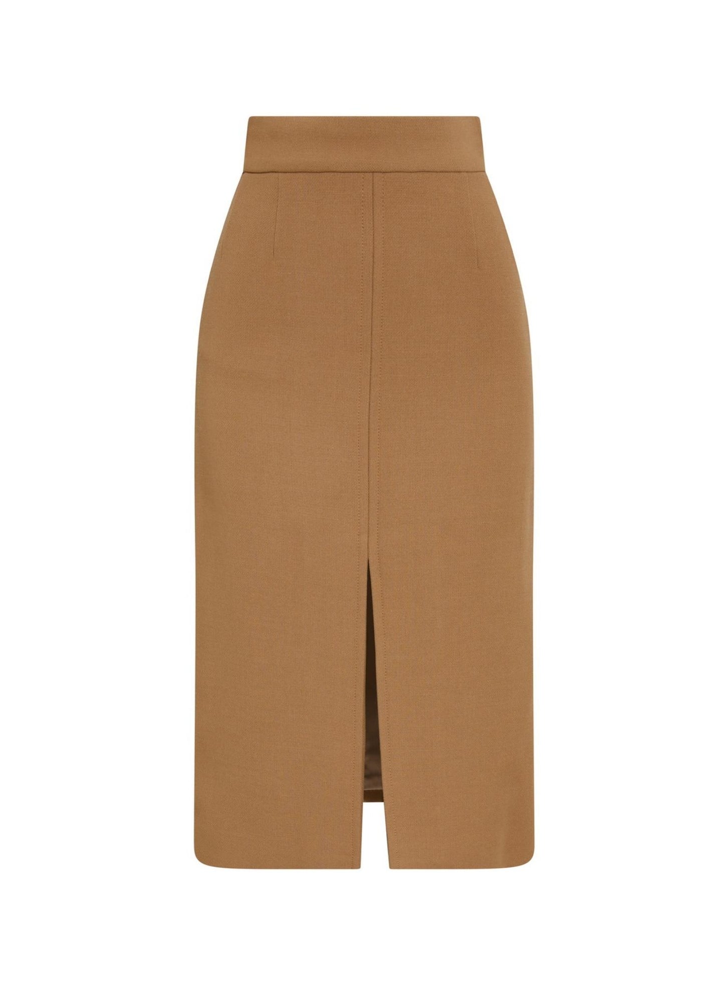 Womens Beige Midi Pencil Skirt Front Slit