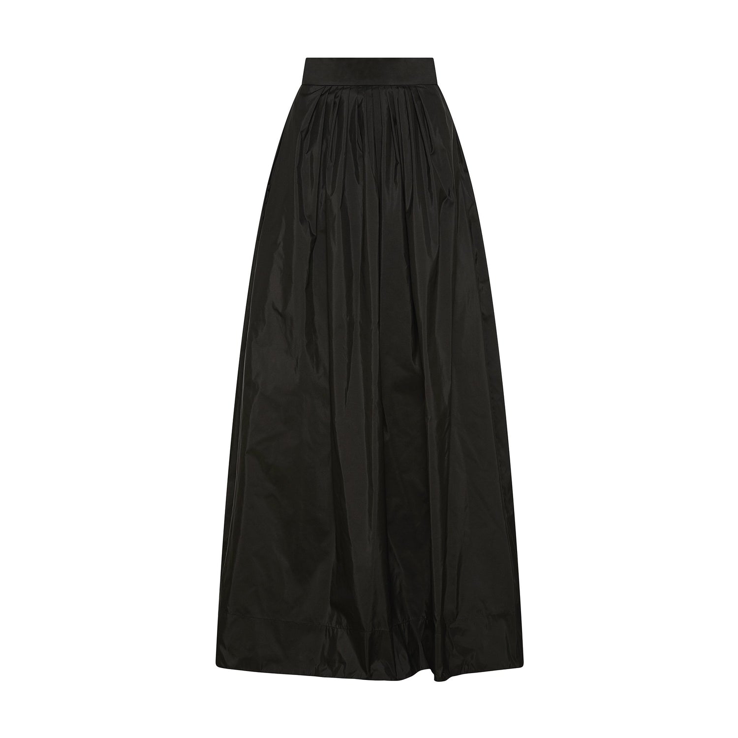 Womens Black Tafeta Maxi Ball Skirt with cinched waist and pockets 