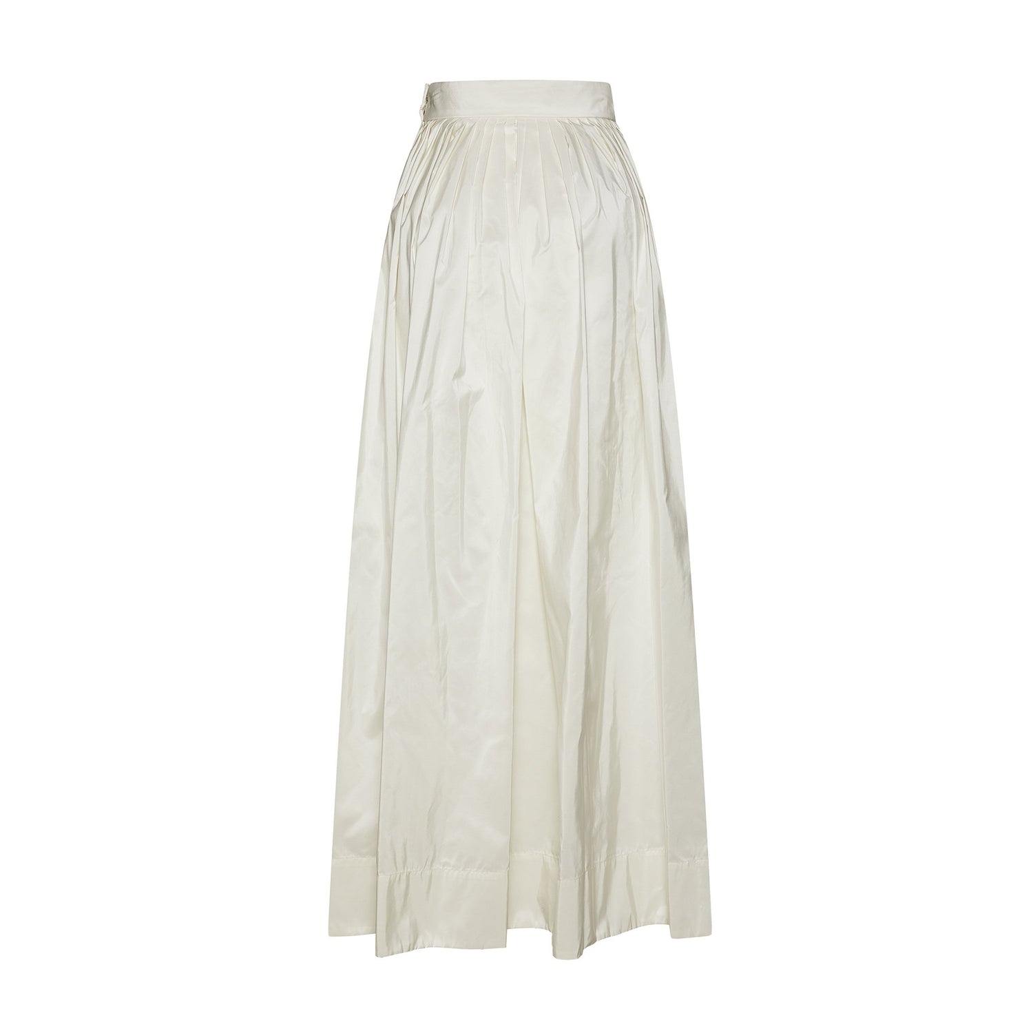 Womens White Tafeta Maxi Ball Skirt with cinched waist and pockets back