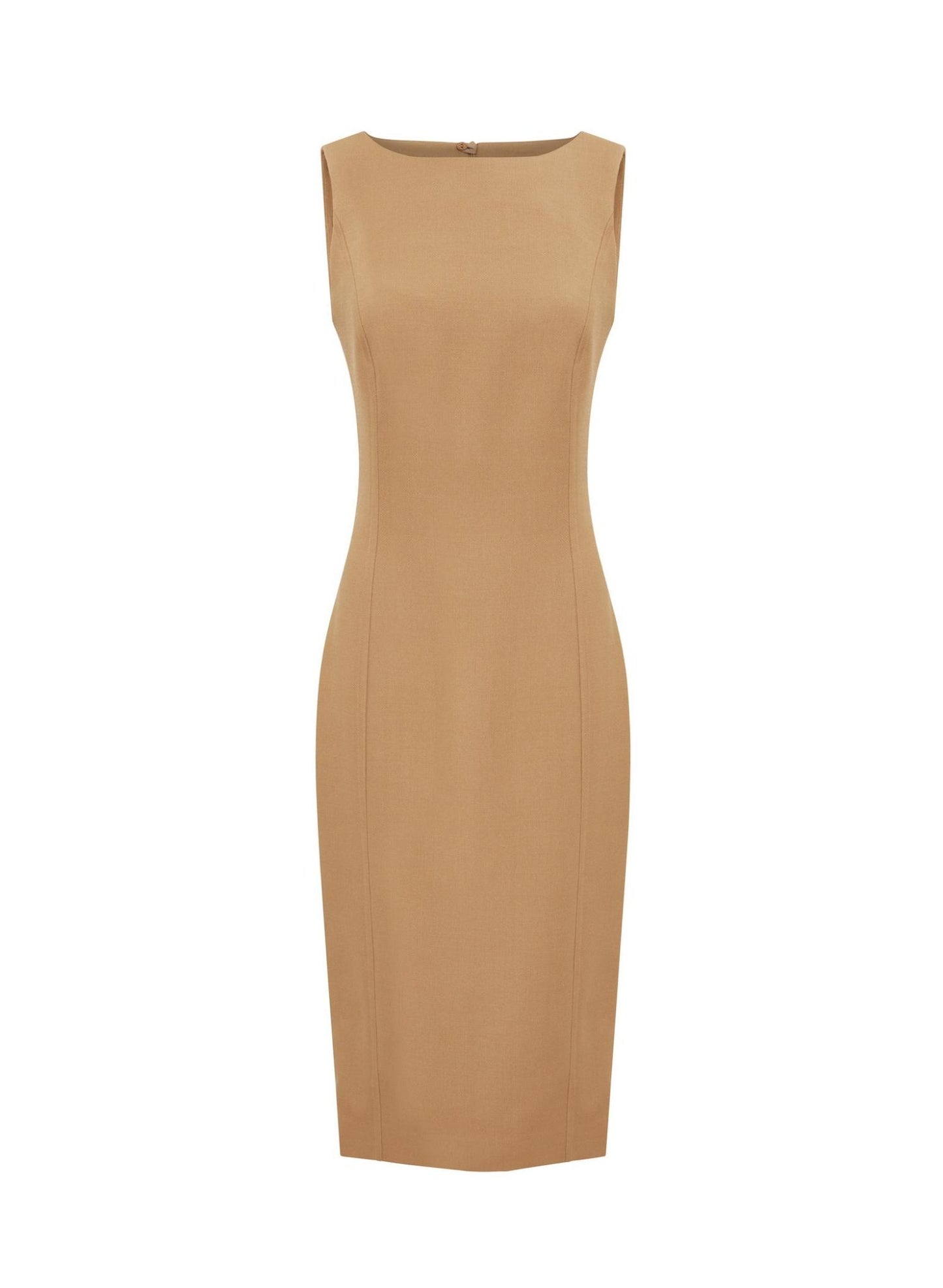 Womens Beige Fitted Sleeveless Midi Dress