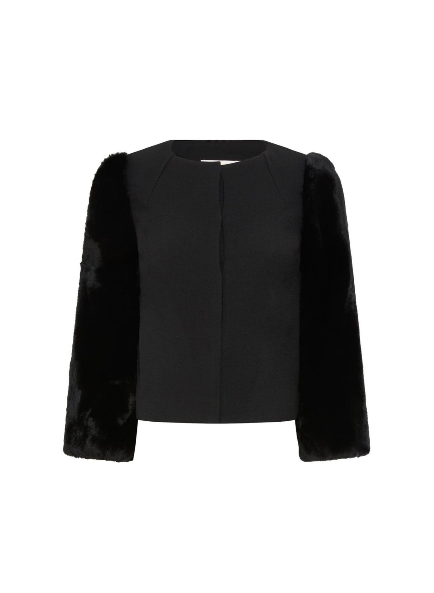 Womens Black Jacket Fur Sleeves Front Closure