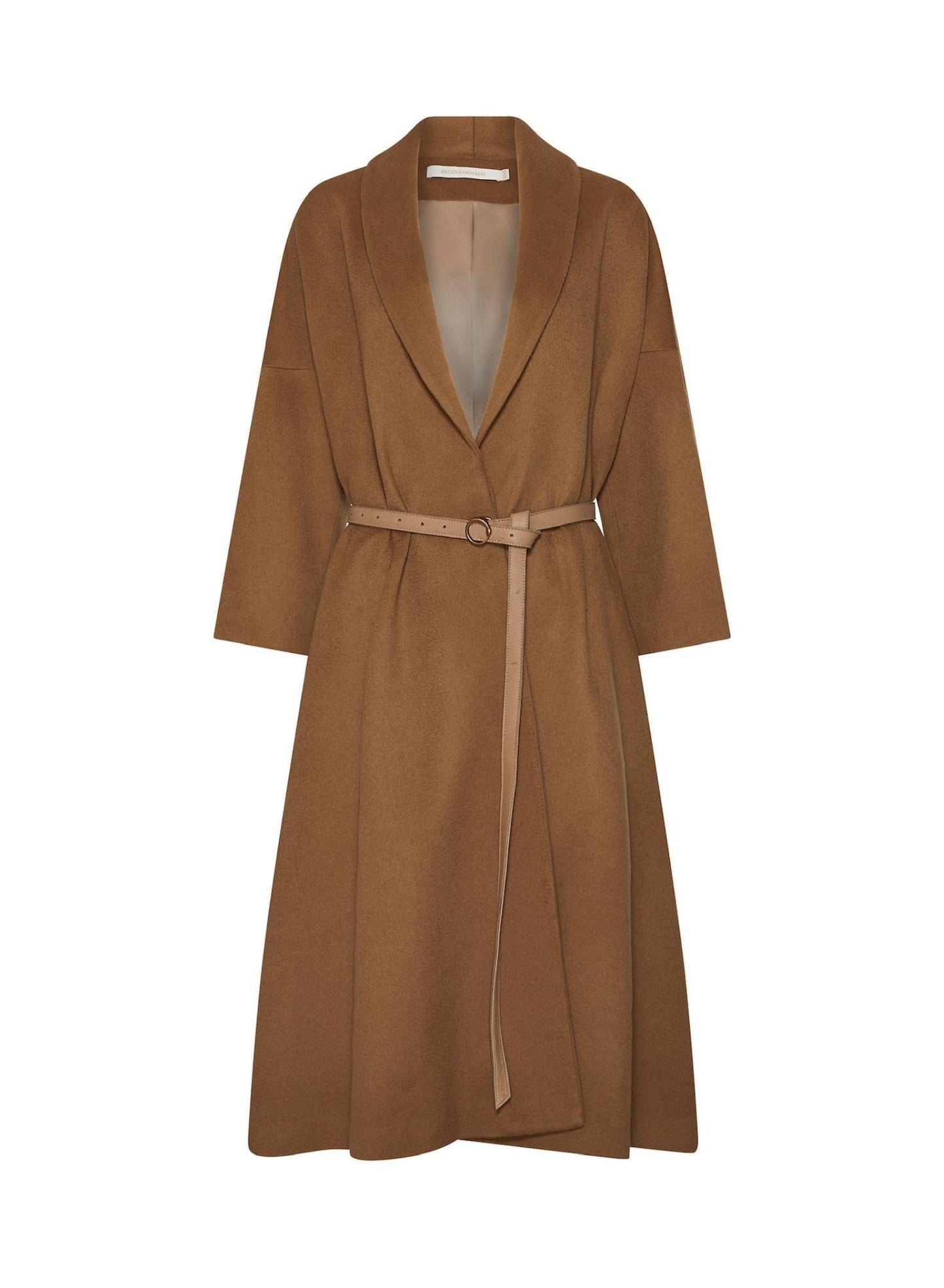 Womens Camel Brown Long Coat with Belt