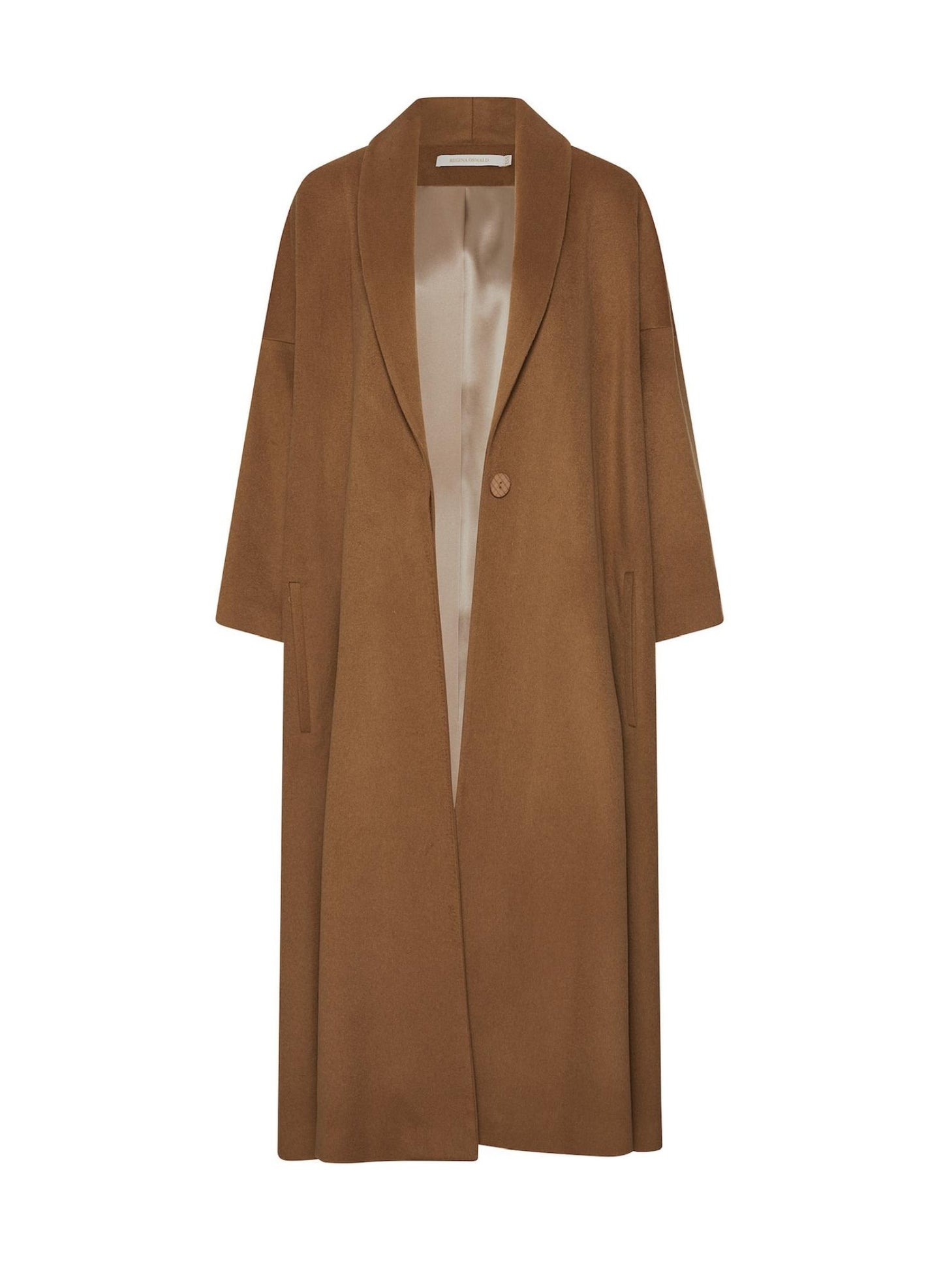 Womens Camel Brown Long Coat with Belt