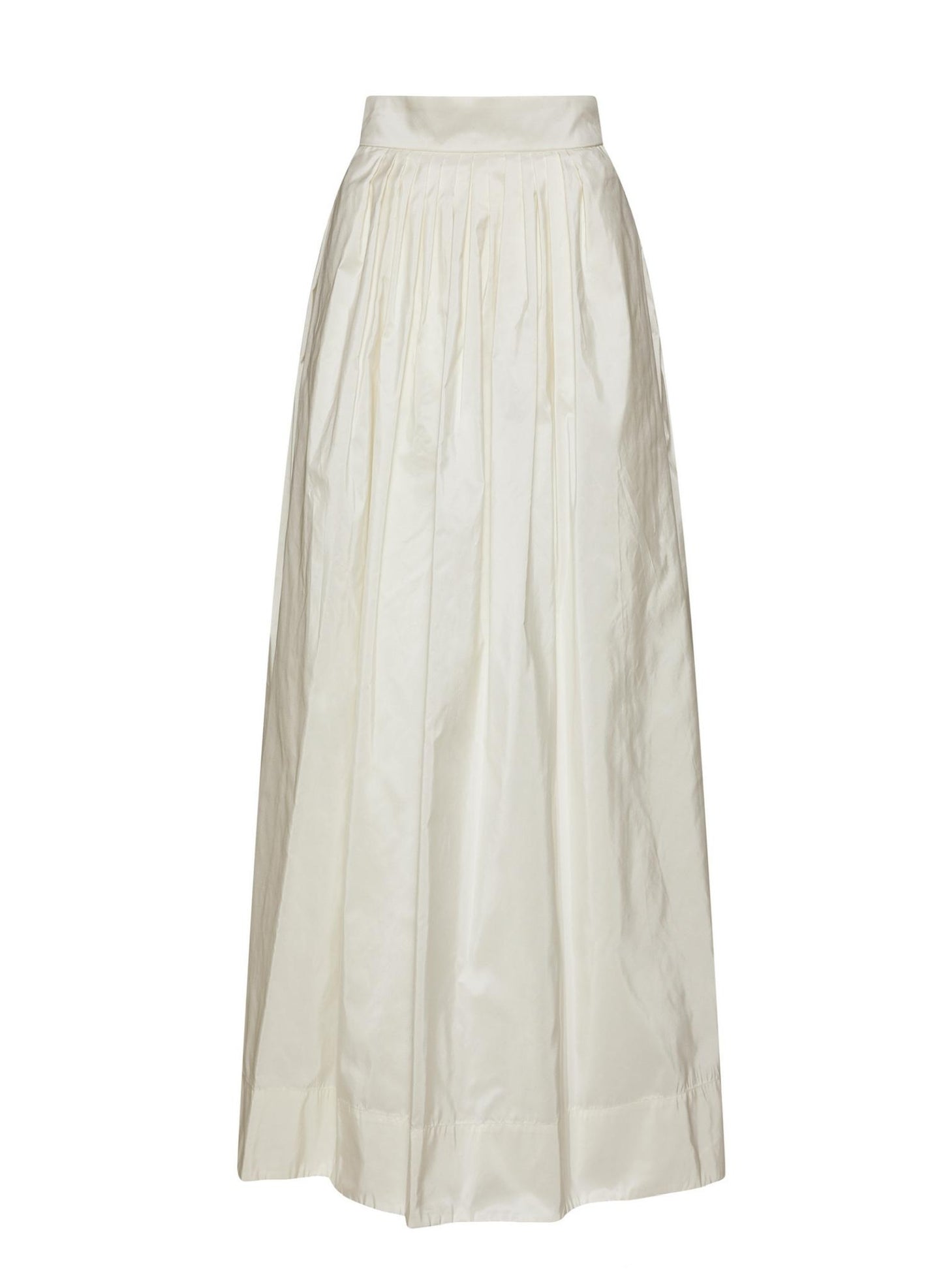 Womens White Tafeta Maxi Ball Skirt with cinched waist and pockets