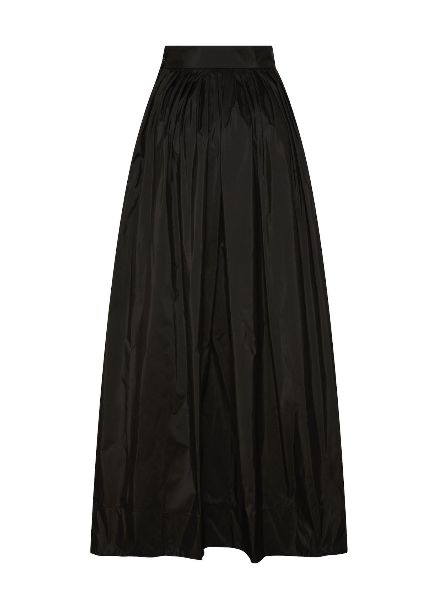 Womens Black Tafeta Maxi Ball Skirt with cinched waist and pockets
