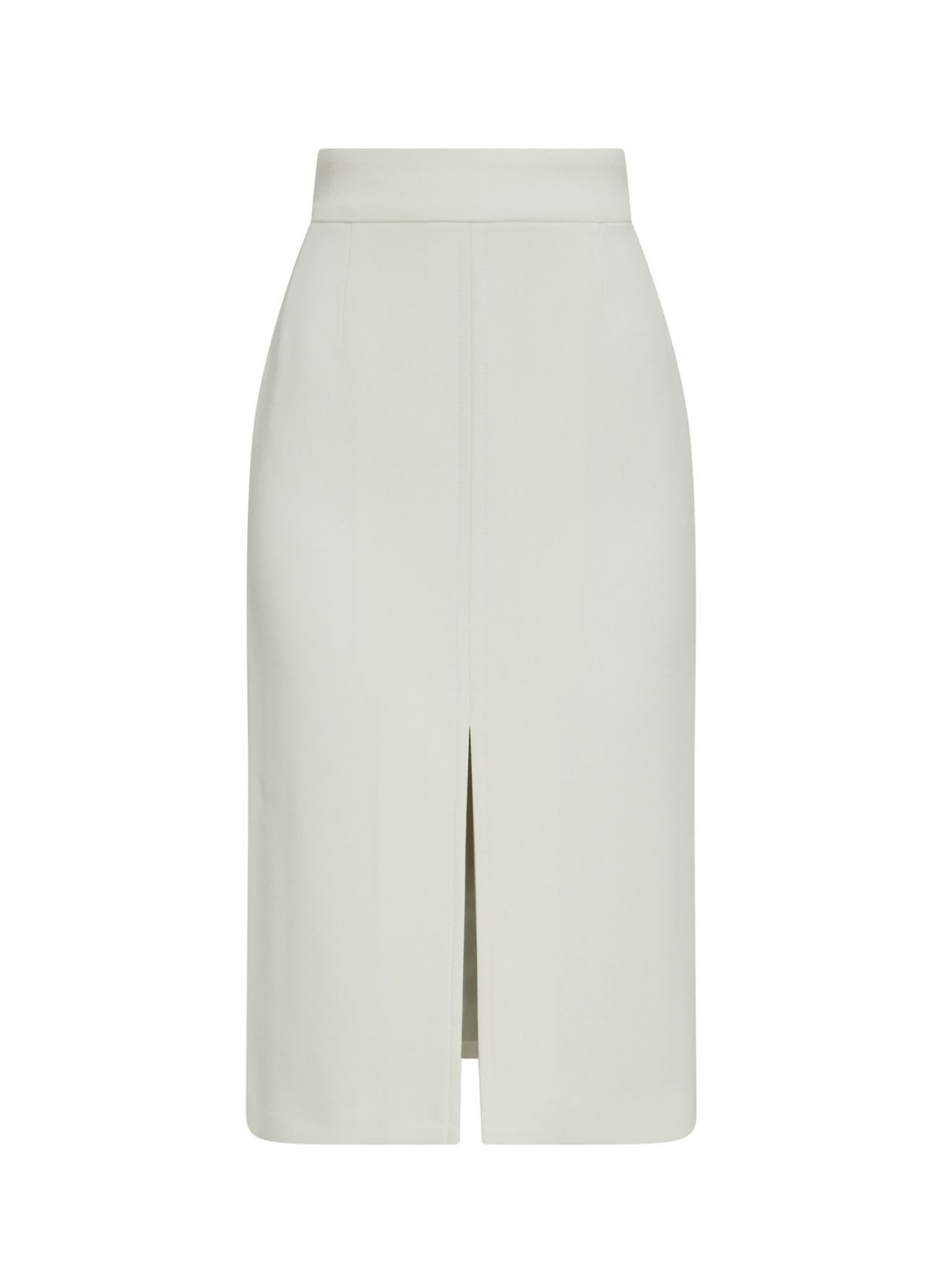 Womens White Midi Pencil Skirt Front Slit