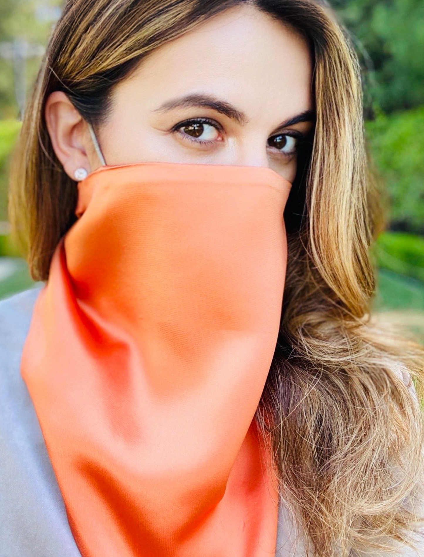 Silk Triangle Scarf, Orange with Beige Benefitting Orange County United Way